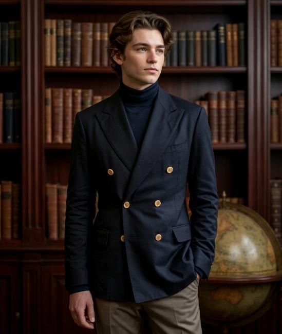 Navy double-breasted casual blazer